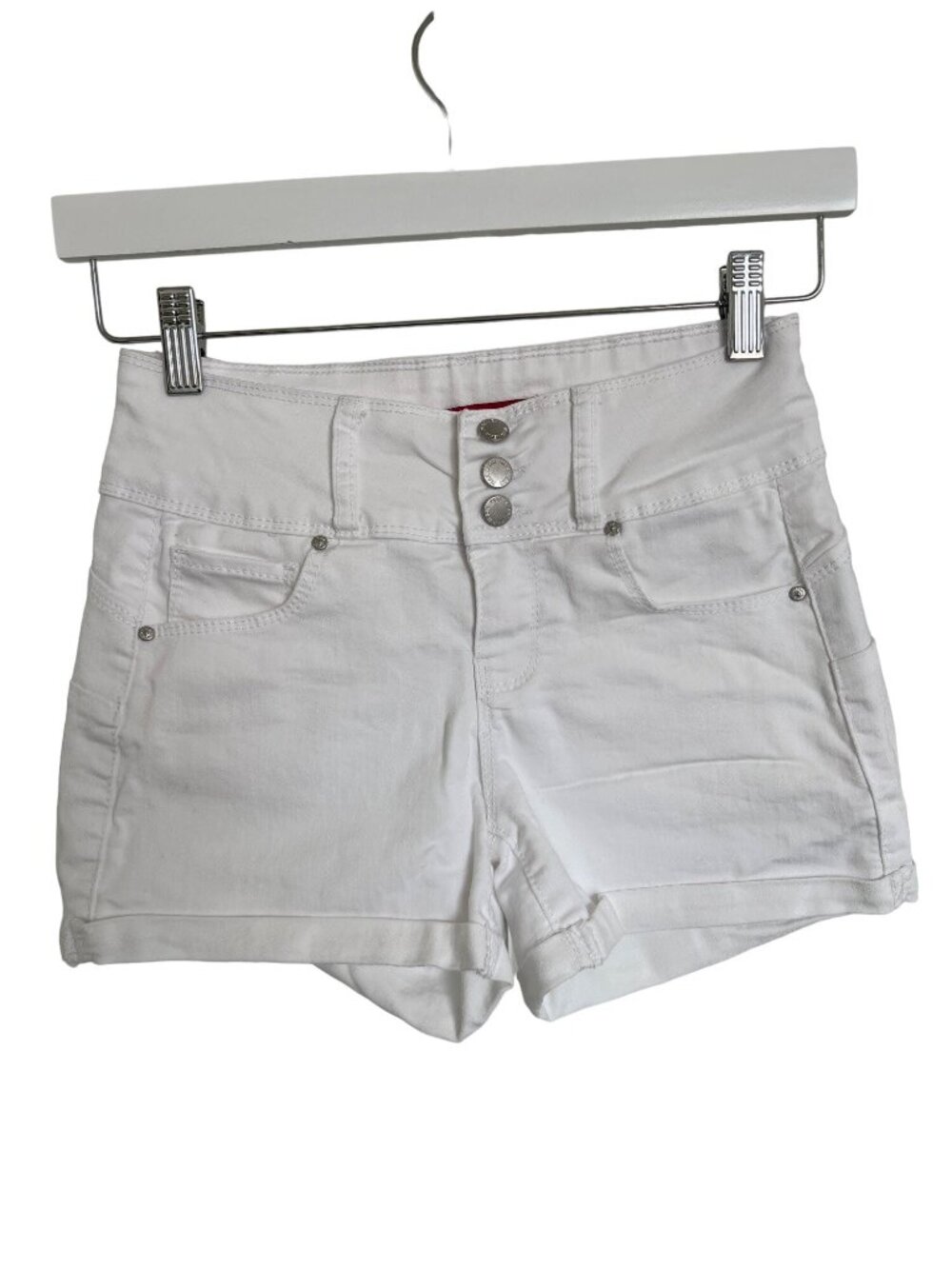 Wax White Stretchy Rolled-Hem Shorts Cotton-Blend